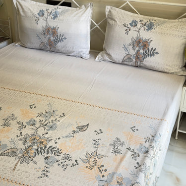  beige & blue pure cotton bedsheet | side view