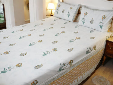 hand block printed premium cotton king size bedsheet | side view