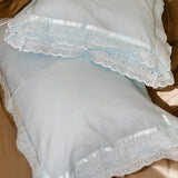 blue cotton pillow cover with lace frills | Creative shot