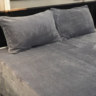 blue warm velvet king size bedsheet | side view