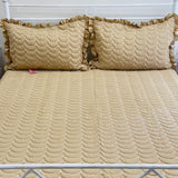 brown quilted bedcover with frills | Front View