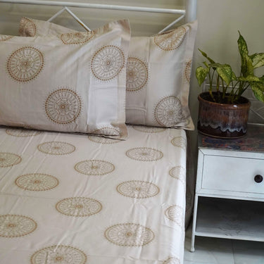 coffee mandala motif 600tc cotton bedsheet | corner view