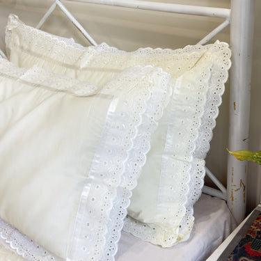 cream cotton pillow cover with lace frills | Frills View