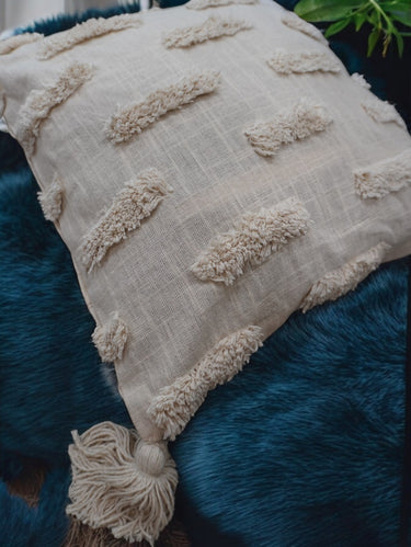 cream tufted cushion cover, 16 X 16 in sizes, with duck cotton material, side view