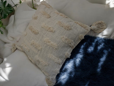 cream tufted cushion cover, 16 X 16 in sizes, with duck cotton material, upper view