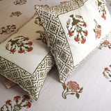 floral hand blocked 400tc cotton bedsheet | pillow view