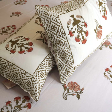 floral hand blocked 400tc cotton bedsheet | pillow view