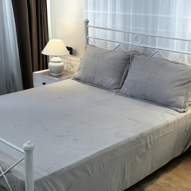 grey warm velvet bedsheet | overall view