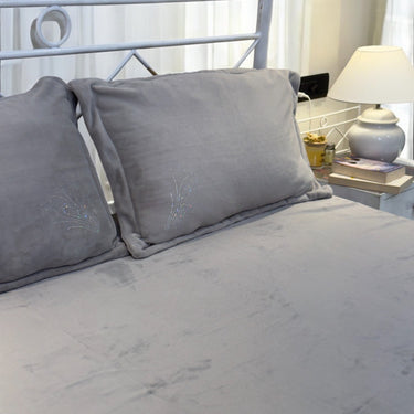 grey warm velvet bedsheet | side view