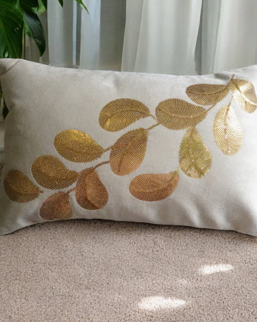 golden leaf sequin cushion cover 12x18 Inch Maeri