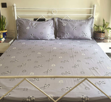 mauve 600TC Cotton Bedsheet with white floral print | Front View