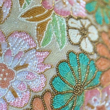 multicolor beaded floral cushion cover | Close View