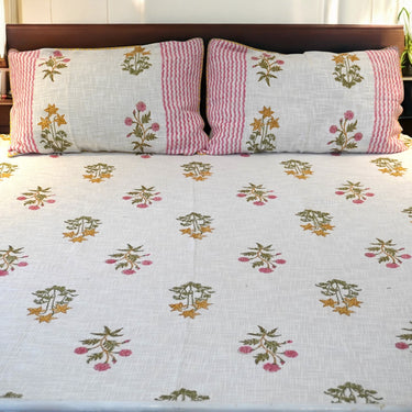 multicolor jute cotton king size hand blocked bedsheet | front view