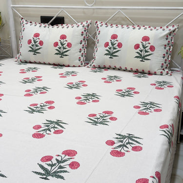 pink bloom handblock cotton bedsheet | left view