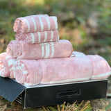 pink feather soft gifting towel set | side view