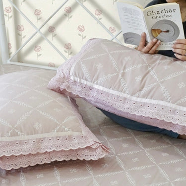 pink lace leaf king size 400TC king size bedsheet | lace view