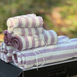 purple feather soft gifting towel set | side view