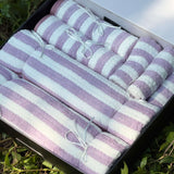 purple feather soft gifting towel set | top view