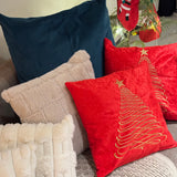 red embroidered christmas cushion cover |overall