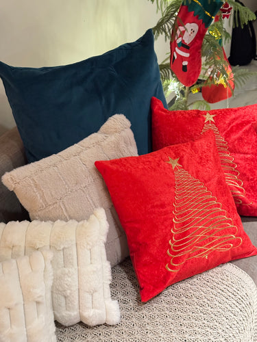 red embroidered christmas cushion cover |overall