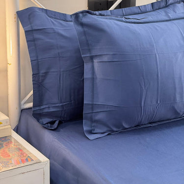 solid navy blue 400TC cotton bedsheet | pillow view