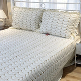 white quilted bedcover with frills | overall view